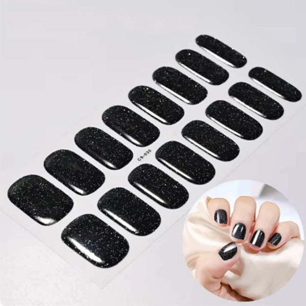 Self-Adhesive Nail Stickers - black with glitter powder