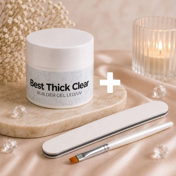 Gel de construcție UV/LED - NTN Gel Best Thick Clear, 50g + pensulă și pilă GRATUITE