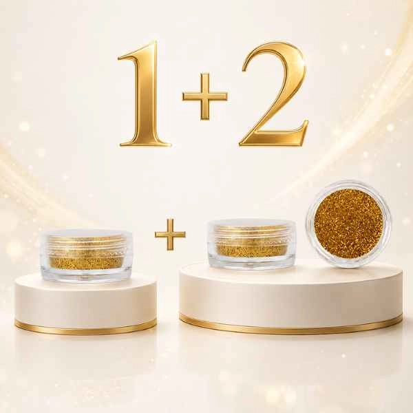 Pudră nail art - auriu cu sclipici - OFERTĂ 1+2 GRATUIT