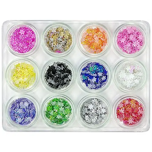 Kit nail art de 12 buc - flori sidefate din material, 5g